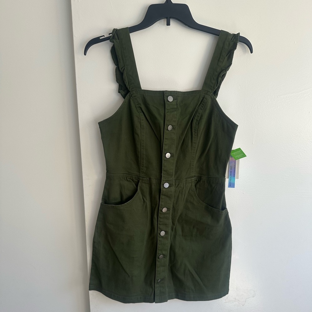 Tinseltown Olive Ruffle-Strap Button Mini Dress